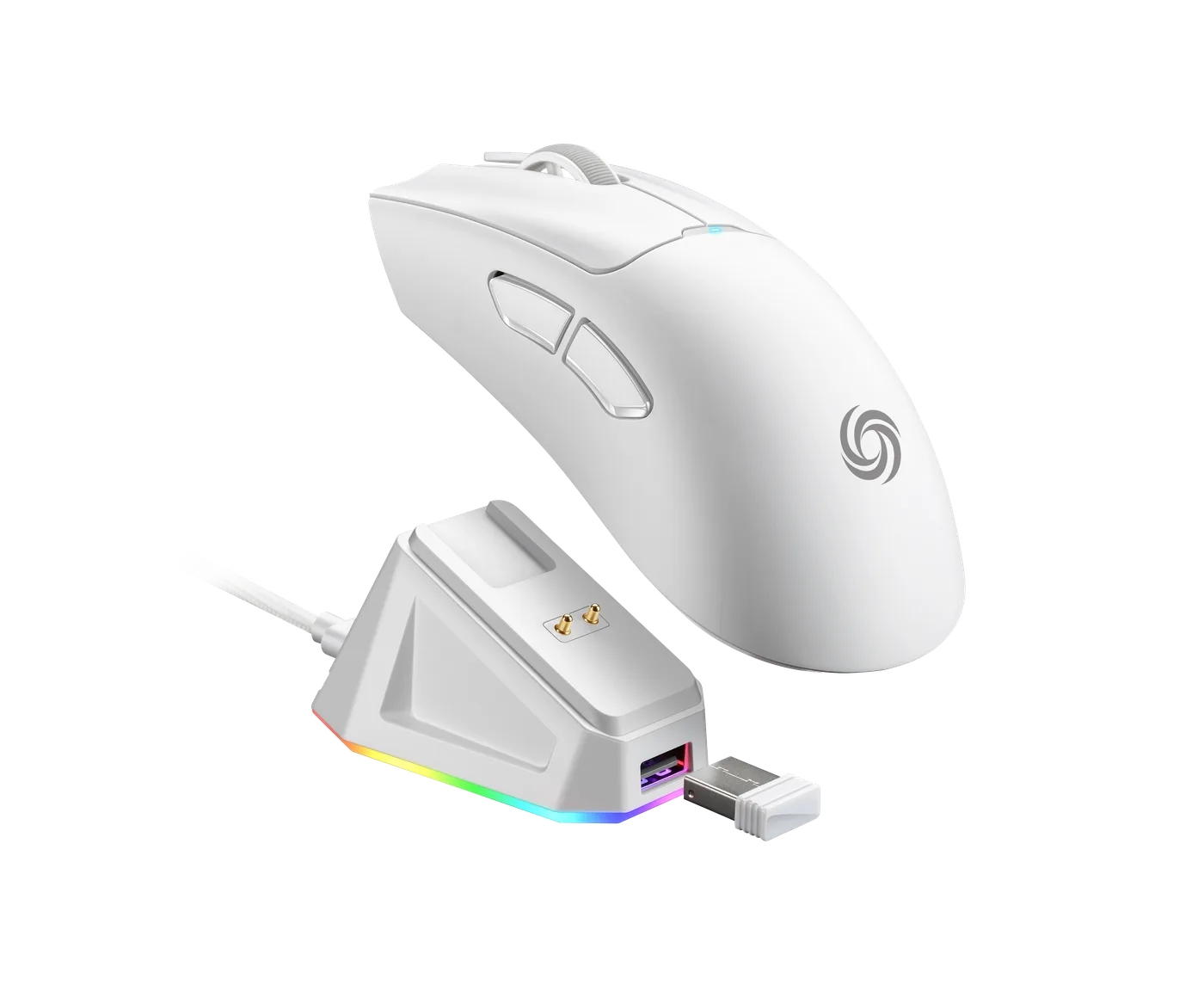 NOS M750 GAMING MOUSE ULTRALIGHT RAPID WIRELESS W/DOCK WHITE 1K GRIP TAPE