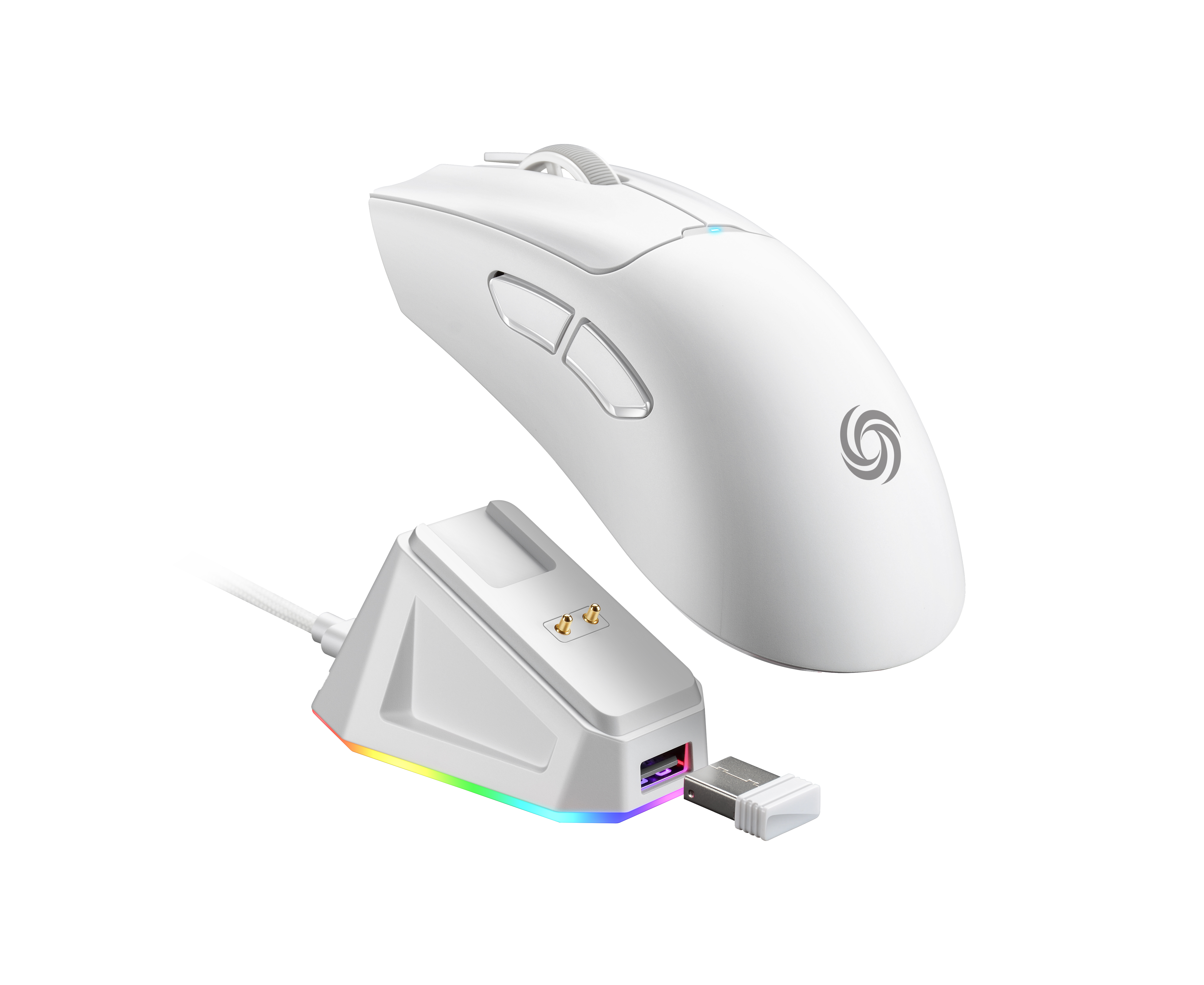 NOS M750 GAMING MOUSE ULTRALIGHT RAPID WIRELESS W/DOCK WHITE 1K GRIP TAPE
